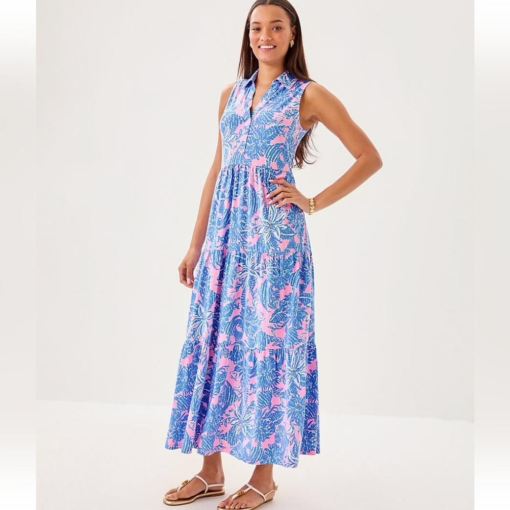 Lilly Pulitzer Pink and Blue Floral Maxi Dress - Picture 2 of 5